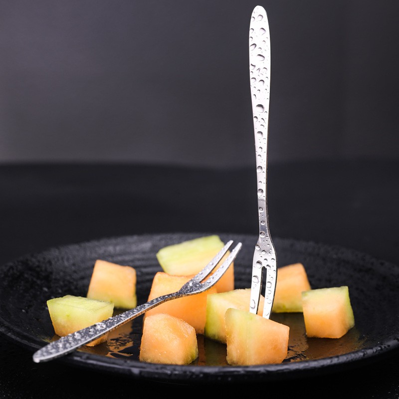 Nĩa xiên hoa quả, đồ ăn bằng inox loại 2 mũi (dài 12.8x 1cm)