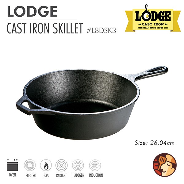 Chảo gang Lodge sâu lòng 26 cm chống dính tự nhiên dùng được cho mọi loại bếp và lò nướng