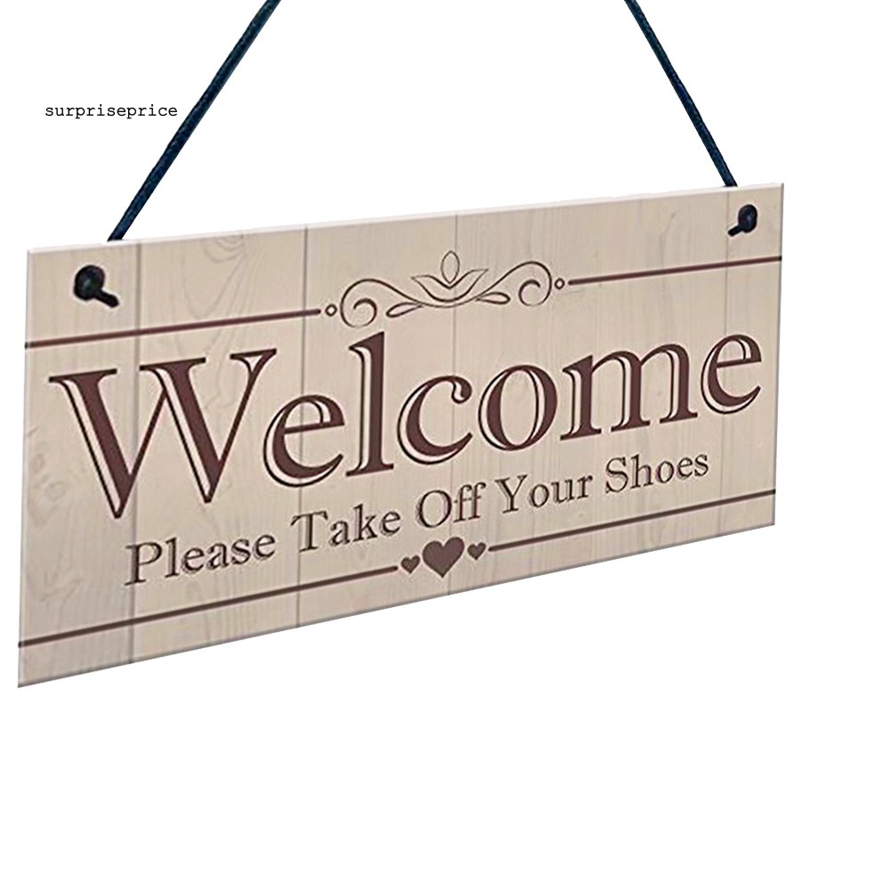 Tấm bảng gỗ chữ &quot;Welcome Please Take Off Your Shoes&quot; phong cách mộc mạc treo trang trí đa năng