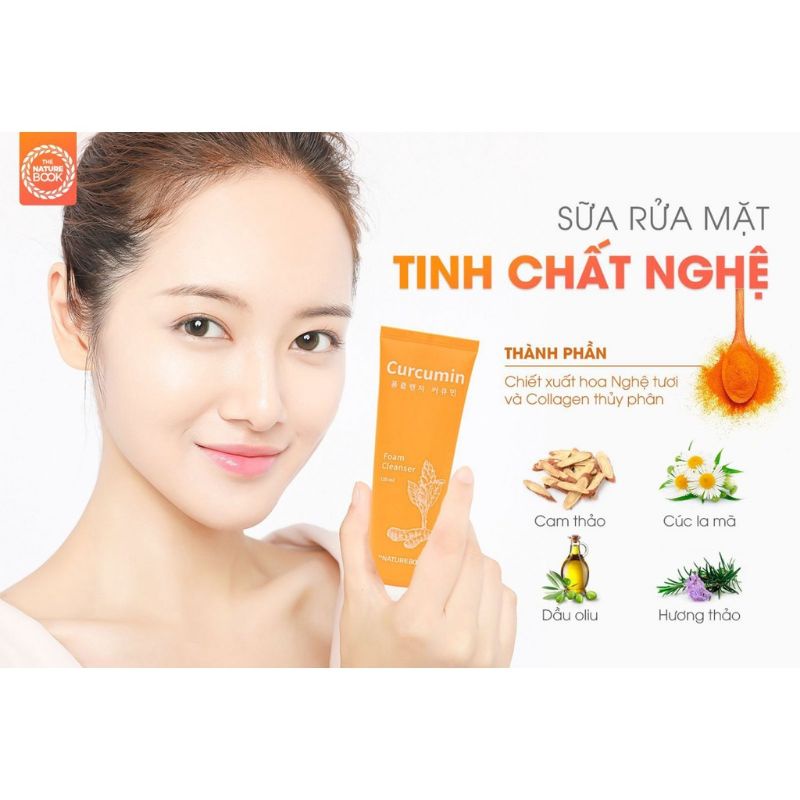 Sữa rửa mặt tinh bột nghệ The Nature Book Foam Cleanser Curcumin, Sữa rửa mặt sạch sâu, chống lão hóa, cân bằng pH 120ml