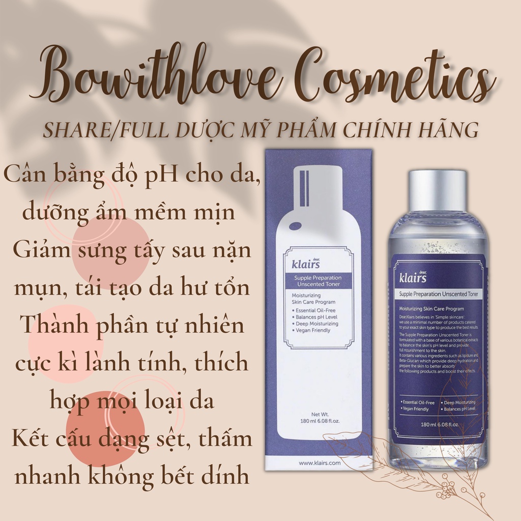 Nước Hoa Hồng Không Mùi Chống Viêm Klairs Supple Preparation Unscented Toner
