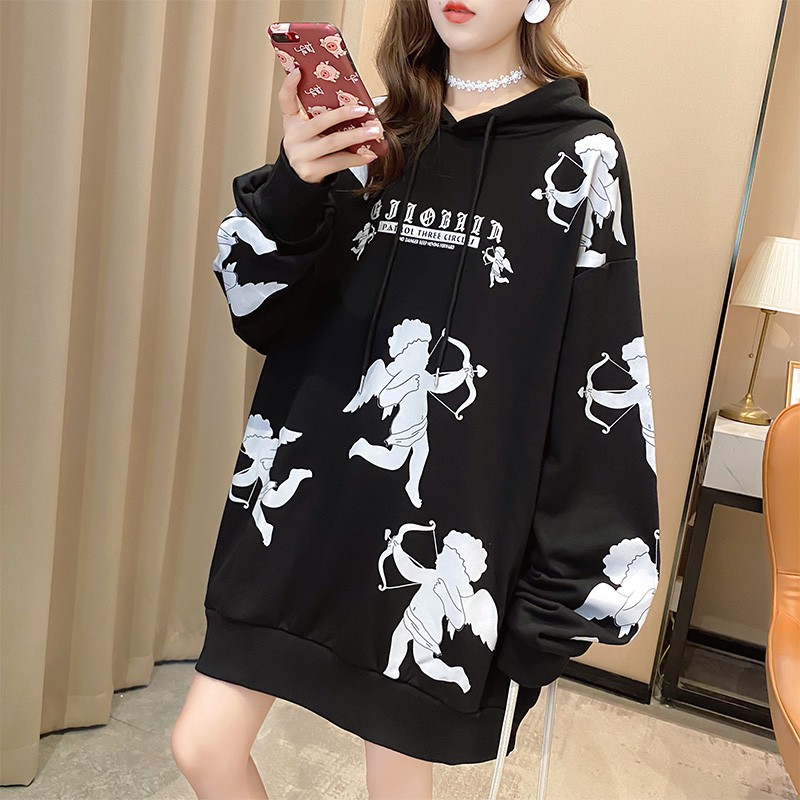 Áo Hoodie HIPSTER Dài Tay Có Mũ Dáng Dài Rộng Thời Trang Hàn Quốc Cho Nữ