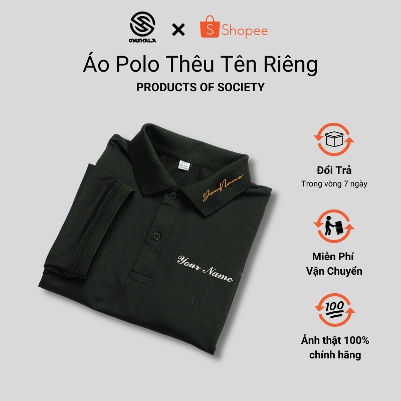 Áo Thun Polo OmShala Thêu Tên Riêng Cotton Dáng Slim Fit