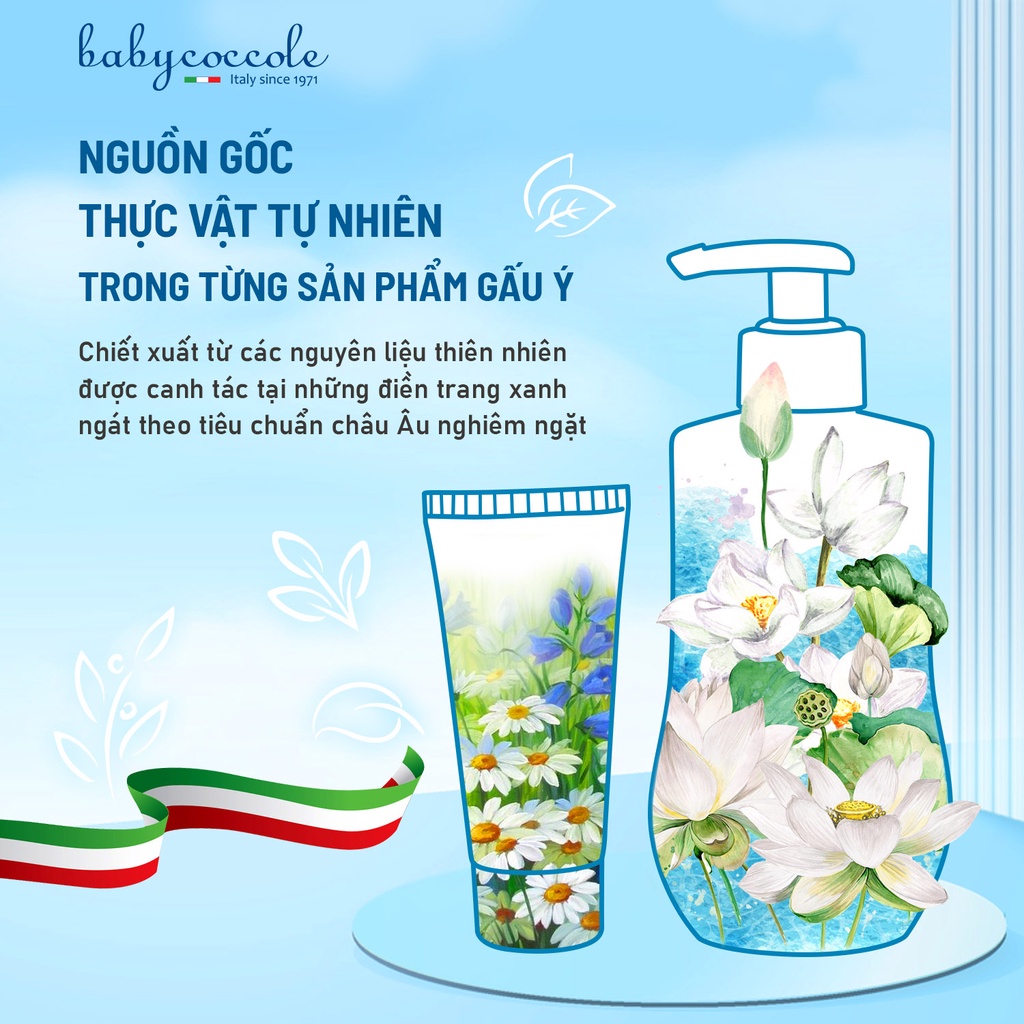 Sữa tắm gội cho bé Babycoccole 0M+ an toàn cho trẻ sơ sinh &amp; em bé chiết xuất hoa sen 250ml/400ml