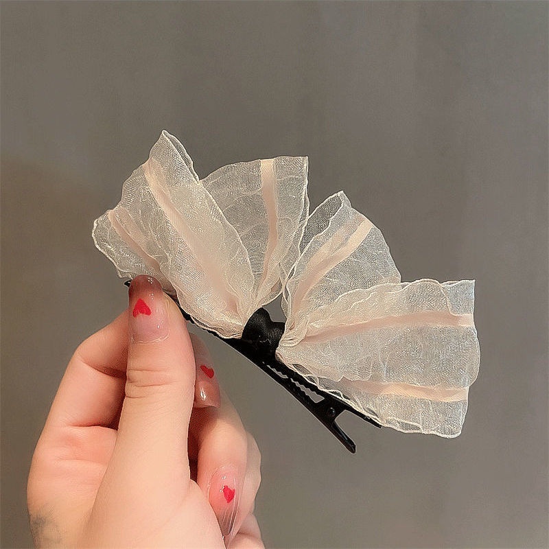 Nơ Kẹp Tóc Phối Ren Đen Trắng Phong Cách Nhật Bản