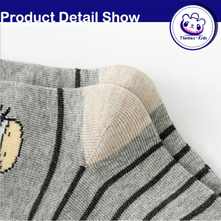 [THOMAS KIDS] Bộ 5 Đôi Vớ Cotton Dài Trung Bình Thấm Hút Mồ Hôi In Họa Tiết Động Vật Dễ Thương Cho Bé 1-12 Tuổi