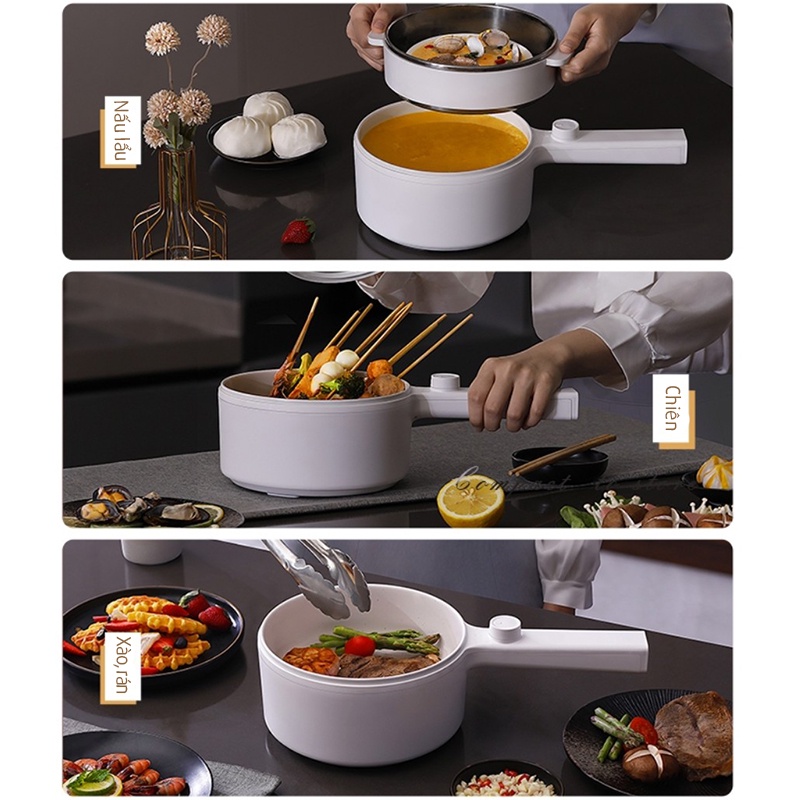 Nồi Lẩu Điện Mini Nồi Nấu Mì Chống Dính Có Kèm Lồng Hấp Đa Năng Nhiều Chế Độ Nhiệt thích hợp cho 2-3 người TN01