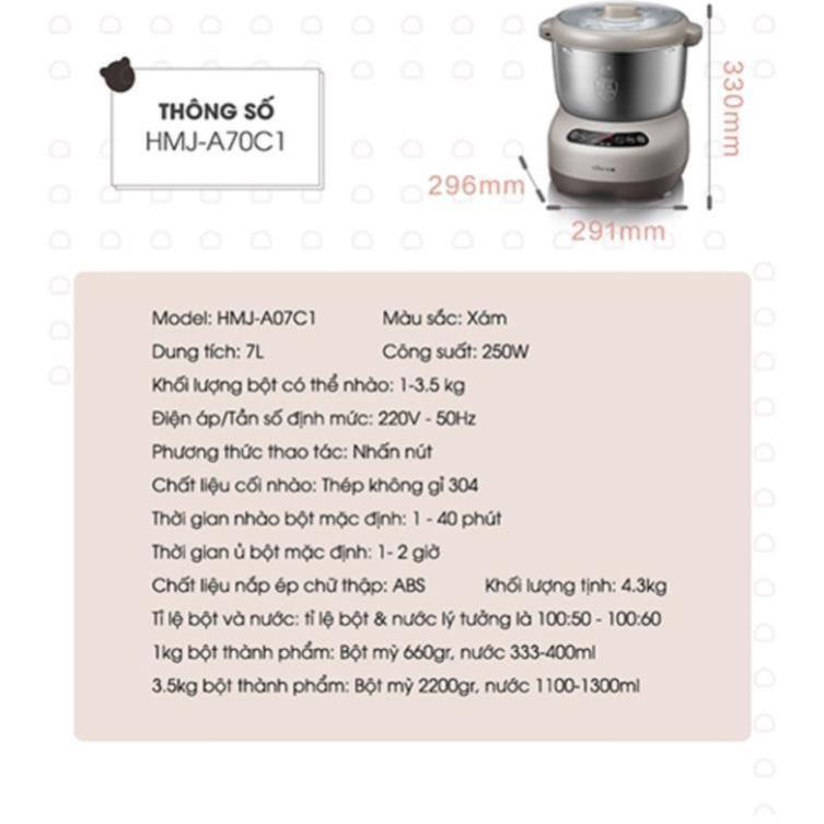 Máy Nhào, Nhồi, Trộn Bột Bear B35V1/A35Q2/B50V1/A50E2/A70C1 Đa Năng_ 3 kích cỡ 3.5L,5L, 7L, Hàng Chính Hãng, BH 18th