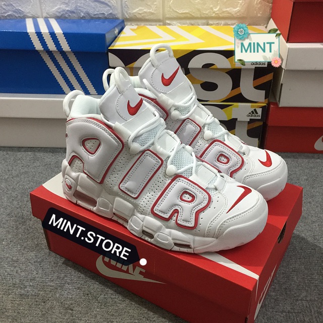 . (Video cận cảnh) Giày Sneaker Air More Uptempo Trắng viền đỏ uy tín P new . HOT