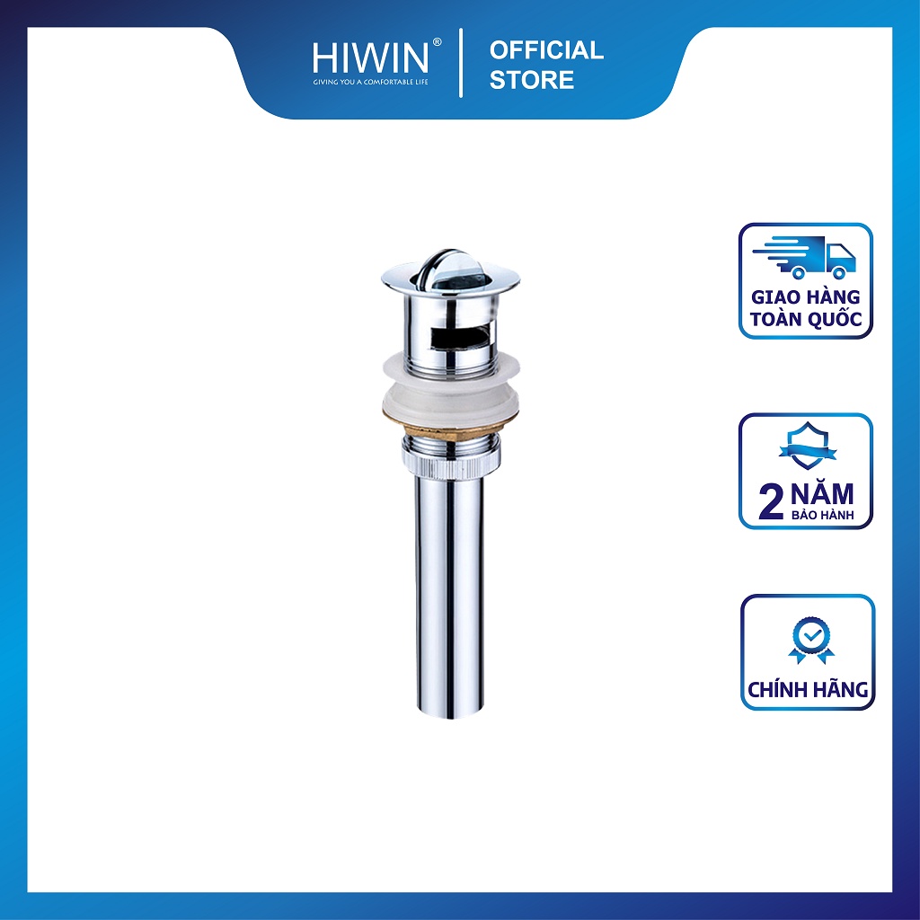 Bộ xả lavabo, xiphong chậu rửa mặt nắp lật đồng mặt gương có lỗ chống tràn HIWIN PG-3016