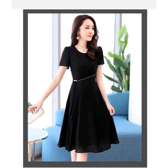 MẪU MỚI đầm chữ a đính ngọc eo tạo điểm nhấn
