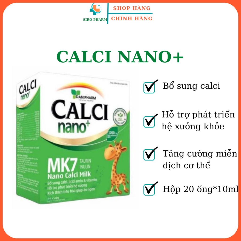 Canxi milk Nano MK7 + D3 canxi cho bé cao lớn, ăn ngon ngủ tốt - Hộp 20 ống