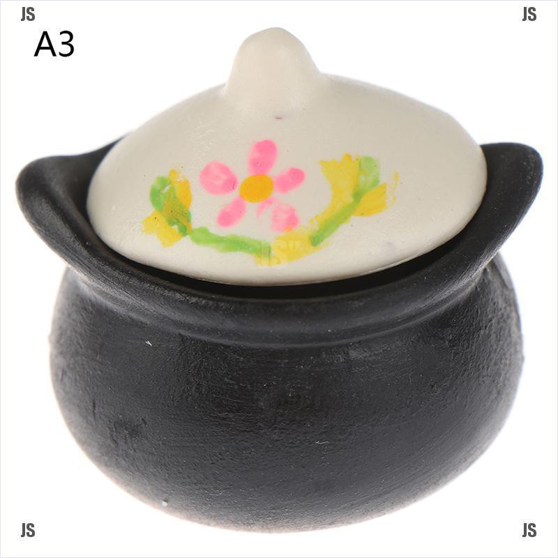 JS'ღ1:12 Dollhouse Miniature Carbon Stove Soup Pot Model Kitchen Cooking Toy