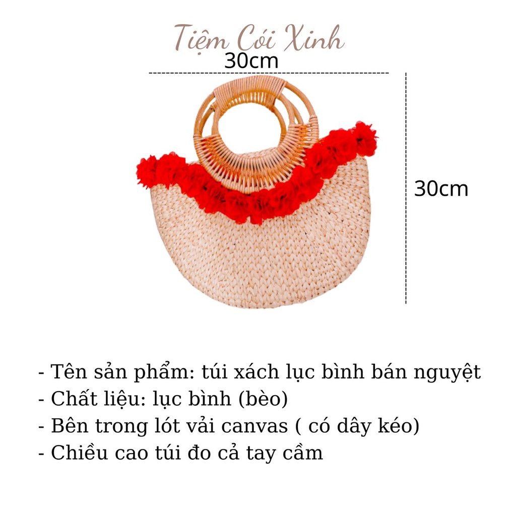 Túi Lục Bình Bán Nguyệt Đi Biển Quai Mây Sizre To 30cm Cầm Tay Có Dây Đeo Chéo Cho Nữ Chụp Ảnh Áo Dài Vintage