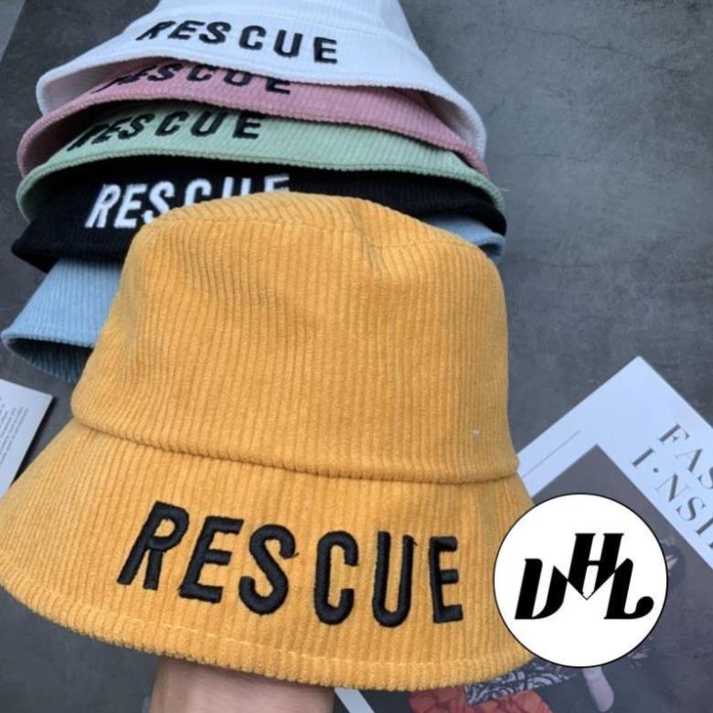 Mũ Bucket Cụp Nhung Tăm Thêu Vành Rescue Nhiều Màu Thời Trang Cao Cấp