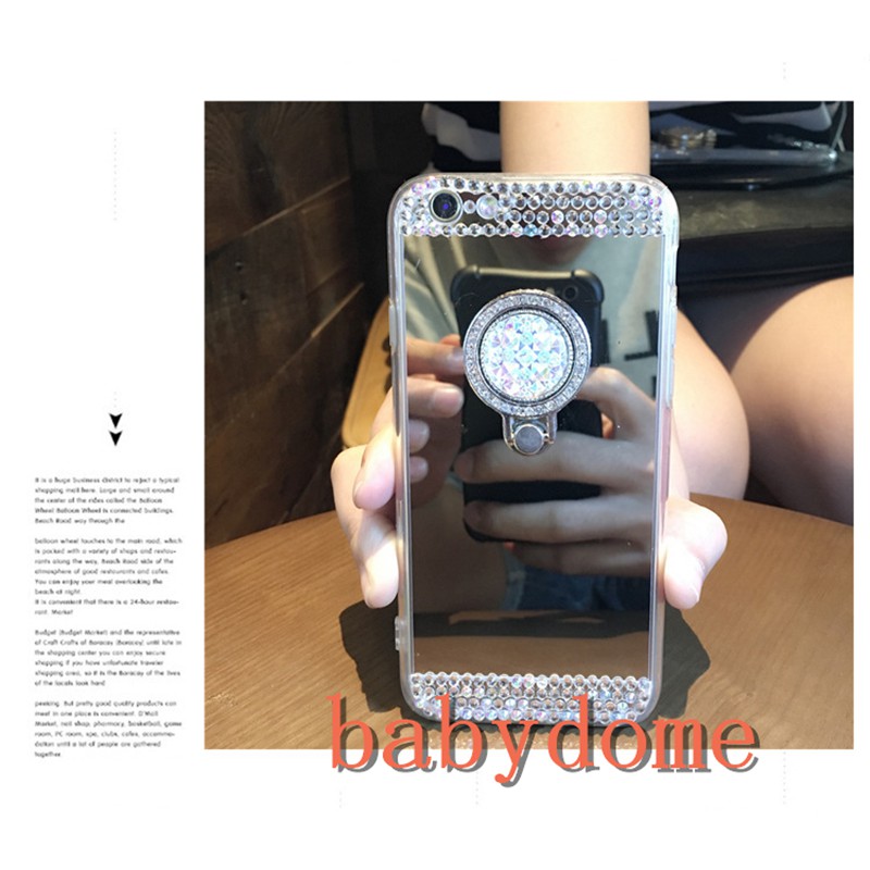Ốp điện thoại tráng gương đính đá thời trang kèm móc dán dành cho OPPO R11S R11 R9 R9S F3 Plus A79