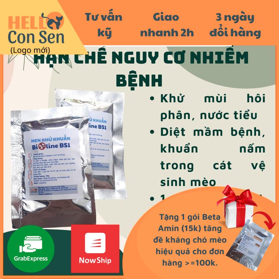 Men khử khuẩn CÁT VỆ SINH MÈO BIOLINE BS1 diệt mầm bệnh, mùi hôi phân nước tiểu trong cát mèo