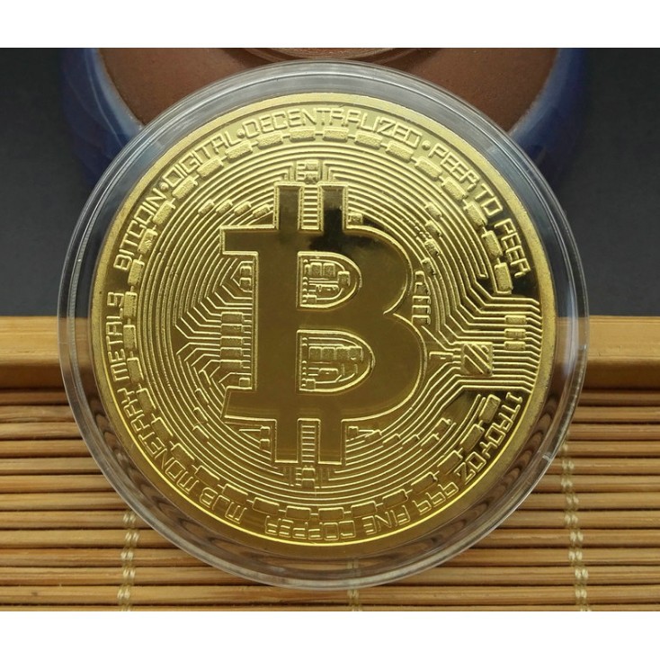 Đồng xu bitcoin mạ vàng lưu niệm, đường kính 40mm kèm hộp nhựa bảo vệ chống xước