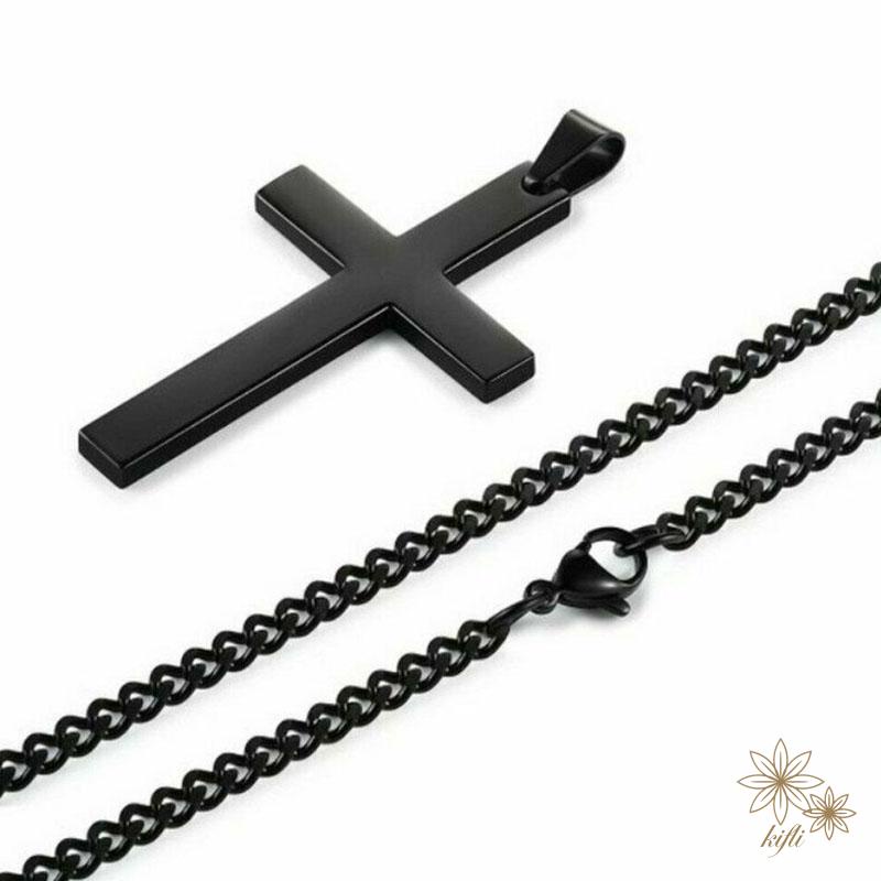 Vòng cổ dạng dây xích với mặt hình chữ thập bằng thép titan cá tính cho nam và nữ