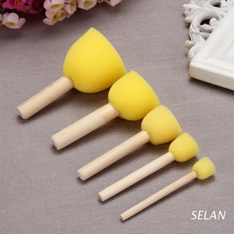 Set 5 cọ mút xốp cán gỗ dùng để vẽ tranh thủ công cho bé