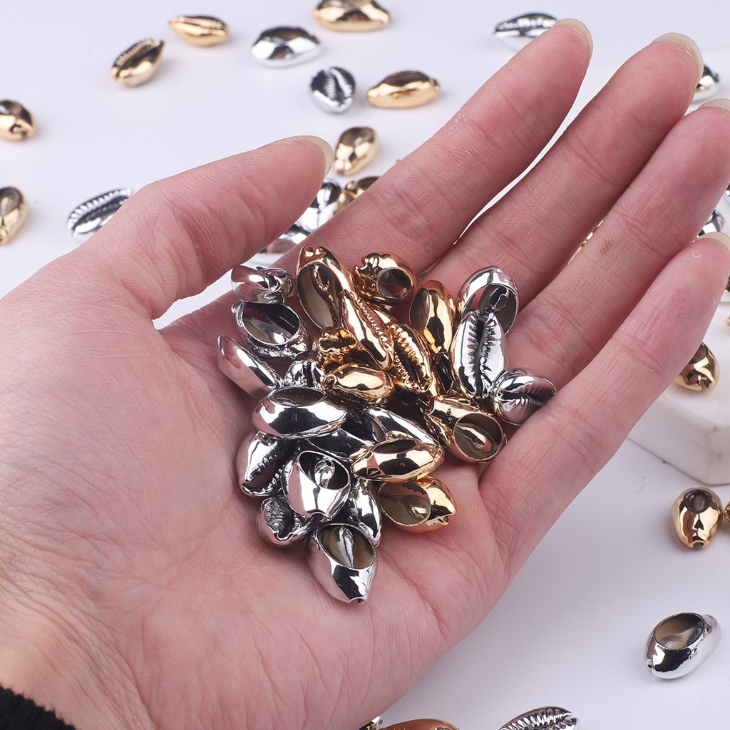 Hạt xỏ làm đồ trang sức Beadia bằng vỏ sò màu vàng/bạc cỡ 9x14-12x20mm DIY