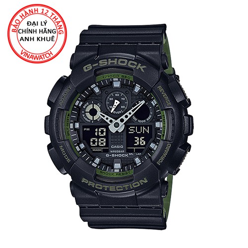 Đồng hồ Nam G-Shock Casio dây nhựa kim-điện tử GA-100L-1ADR - Chính hãng Casio Anh Khuê