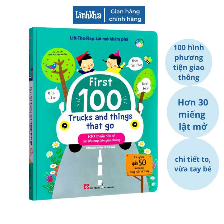 Sách Lift-The-Flap - First 100 Trucks and things that go - 100 từ đầu tiên về các phương tiện giao thông - Đinh Tị