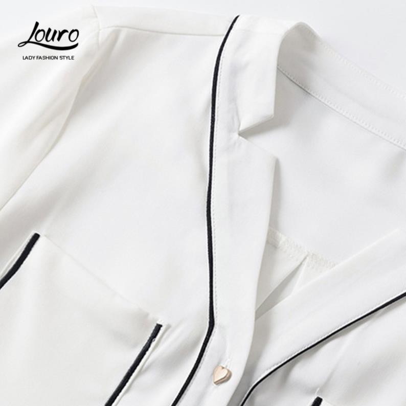 Áo voan công sở Louro L307,CÓ ẢNH THẬT SHOP CHỤP mẫu áo sơ mi túi ngực, cổ chữ V cách điệu 😍 *