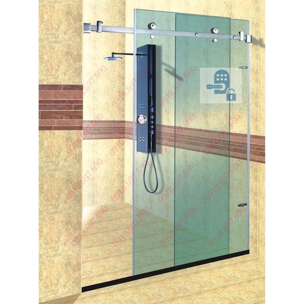 Bộ bánh treo cửa trượt lùa kính nhà tắm chạy trên cây inox hộp