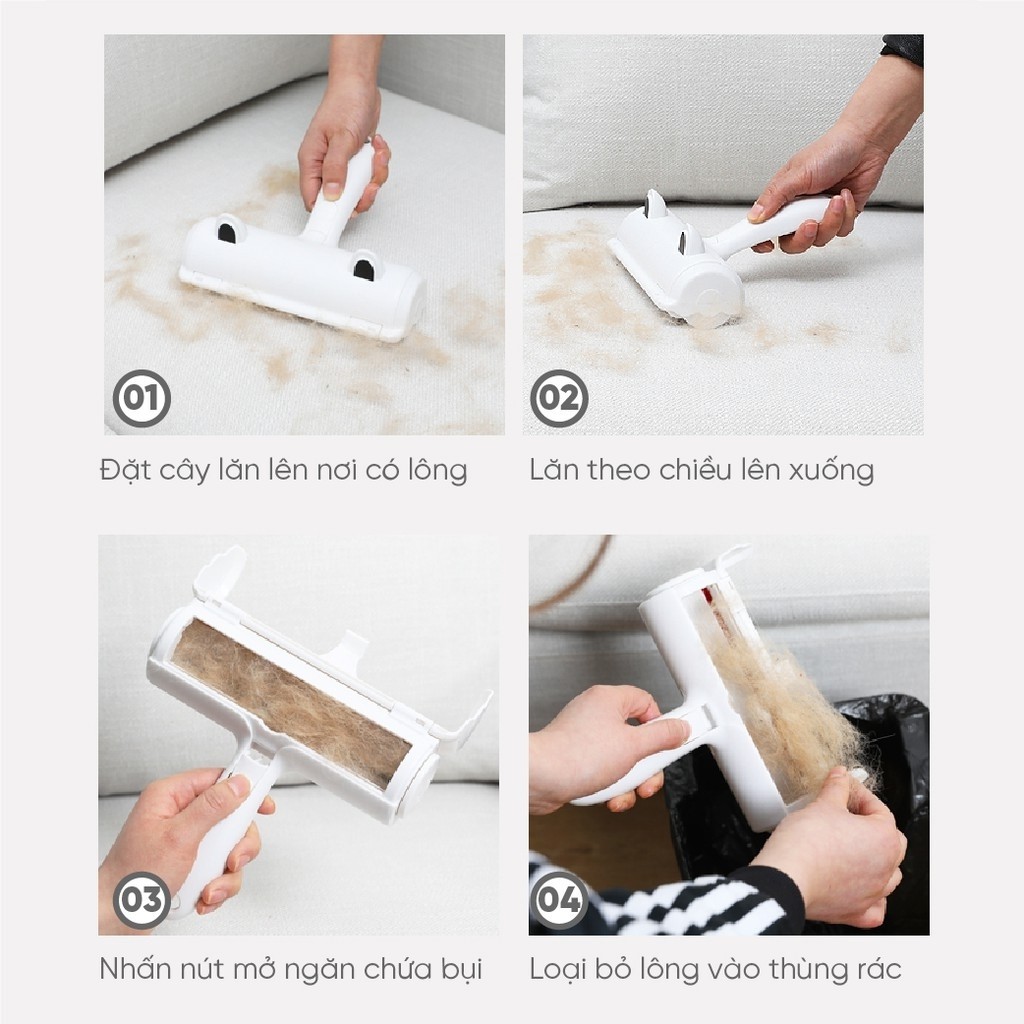 Cây lăn lông tĩnh điện chó mèo - Lăn tĩnh điện hút lông thú cưng làm sạch giường chăn đệm - Đảo Chó Mèo