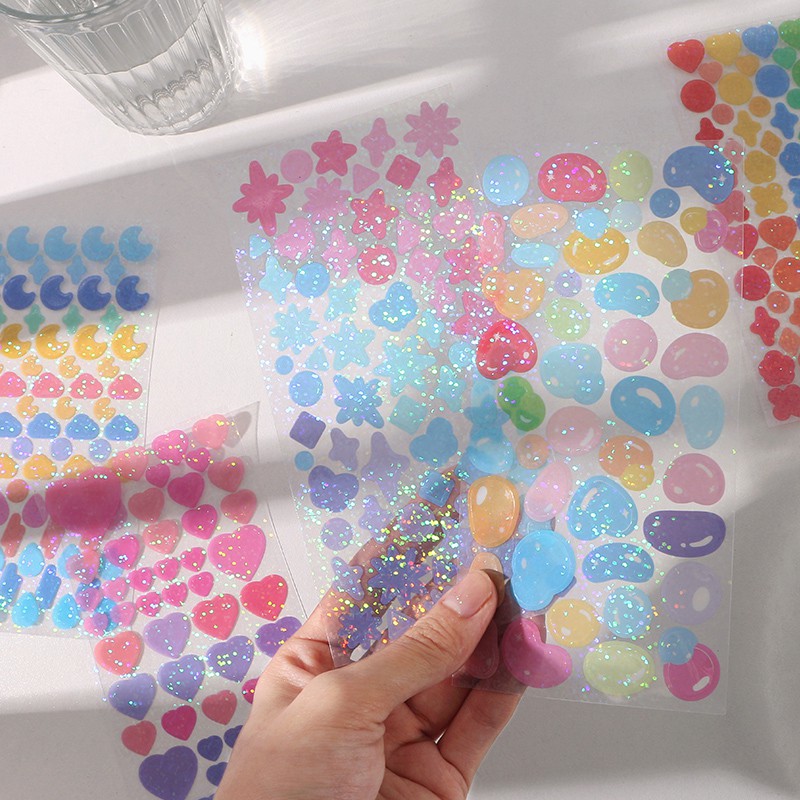 Sticker confetti hologram Fantasy color ribbon hình dán cute chữ cái | BST062