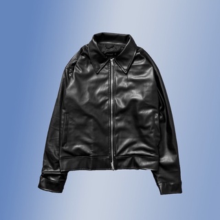 Áo khoác da leather zip up jacket - đen