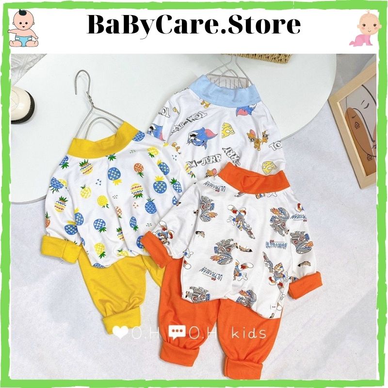 Sale! Bộ dài tay thun lạnh hàng Minky mom chính hãng áo hoạ tiết quần trơn cổ 3cm đáng yêu cho bé (DT21)