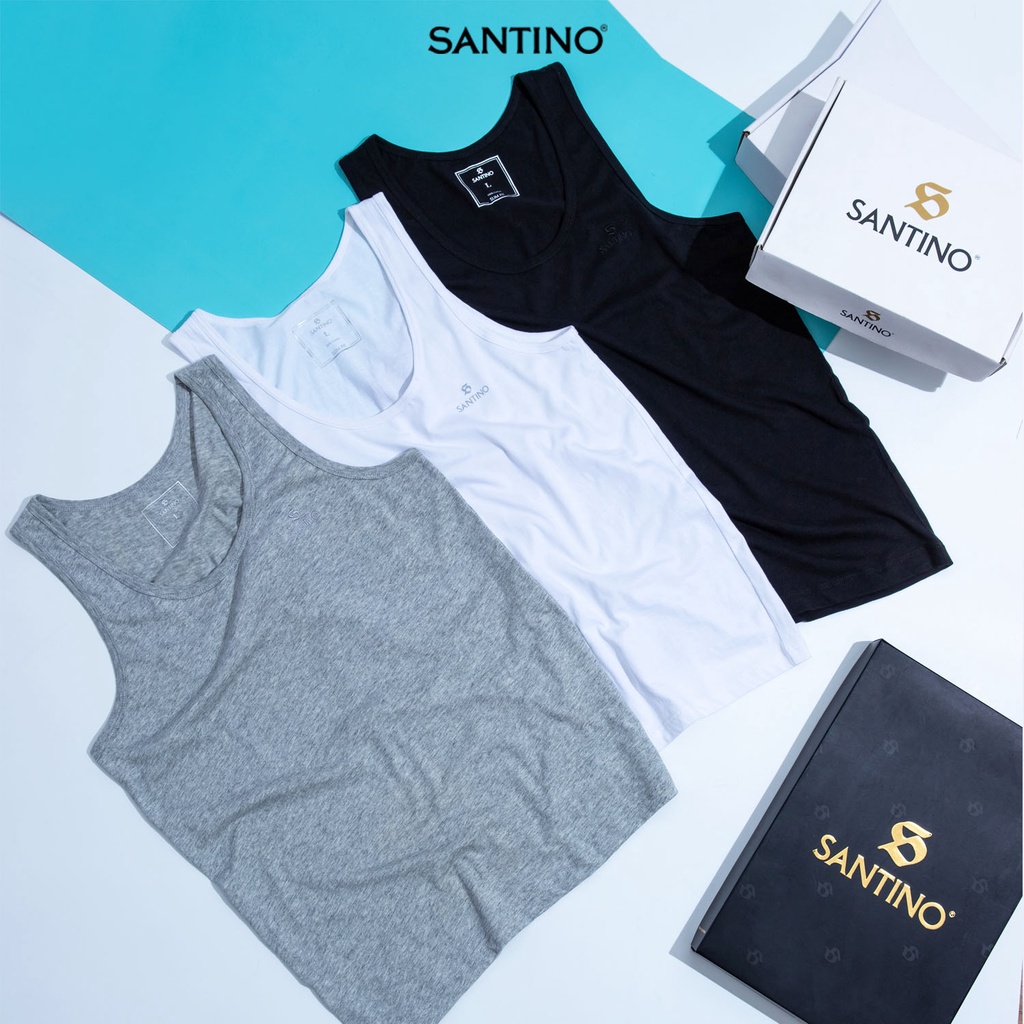 Combo áo Tank Top thể thao nam Cotton SANTINO thoáng mát, thấm hút mồ hôi tối đa