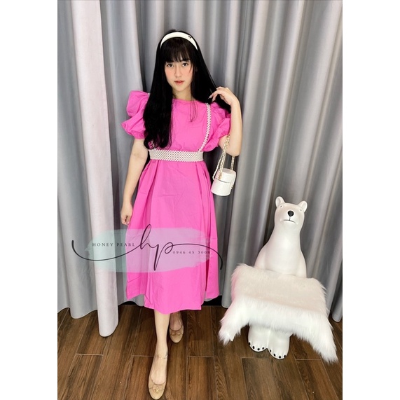 SET ĐẦM BABYDOLL DÀI KÈM DÂY NGỌC CÓ CO GIÃN - MÀU HỒNG