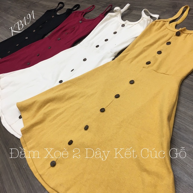 Đầm Xoè 2 Dây Kết Cúc Gỗ Siêu Xinh - VD03