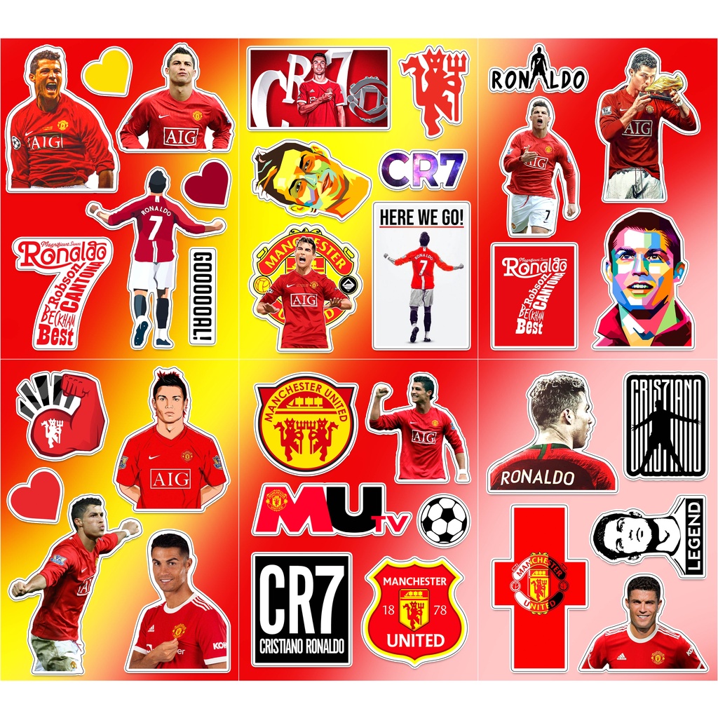 Sticker Ronaldo MU - Decal Dán CR7 Chất Liệu Decal PVC 5 Lớp Chống Nước Cắt Sẵn Dán Mũ Bảo Hiểm