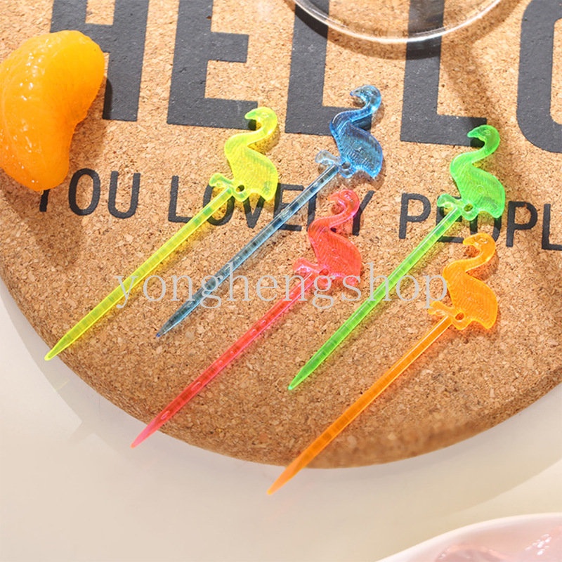 Set 50 Nĩa Ăn Trái Cây Hình Chim Hồng Hạc Nhiều Màu Sắc