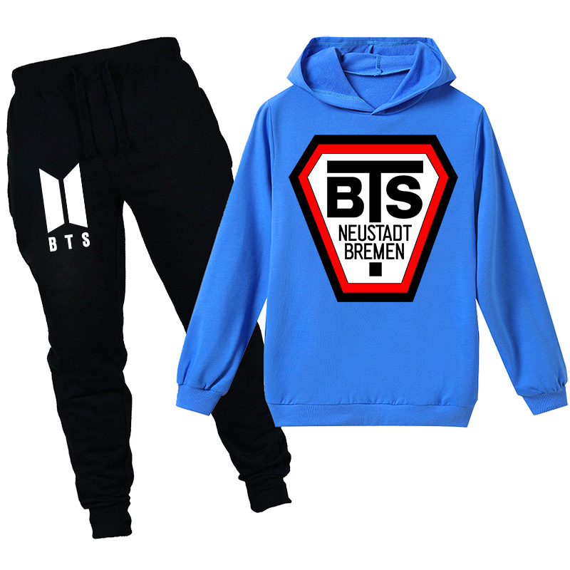 Thời Trang Bộ 2 Món Áo Hoodie Tay Dài In Hình Bts Dễ Thương Cho Bé Trai + Gái