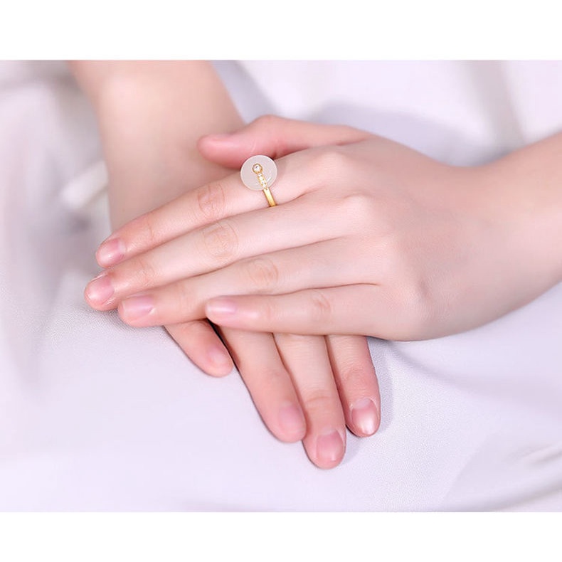 Nhẫn đính ngọc bích màu trắng phong cách cổ điển thời trang cho nữ