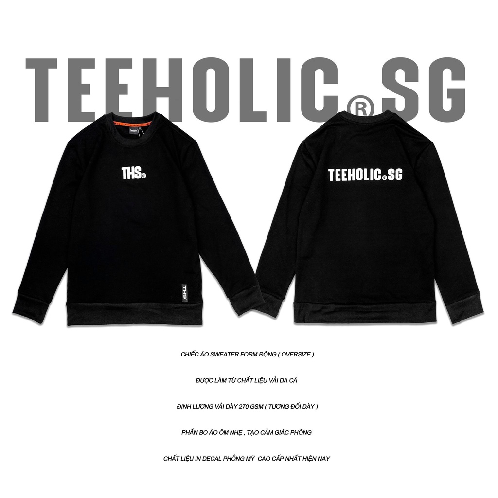 Áo Sweater Unisex TeeHolic Logo In Phồng Nổi THS.SG Màu Đen Trắng