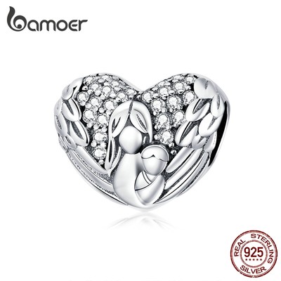 Hạt phụ kiện Bamoer bạc 925 kiểu trái tim thời trang dành cho nữ