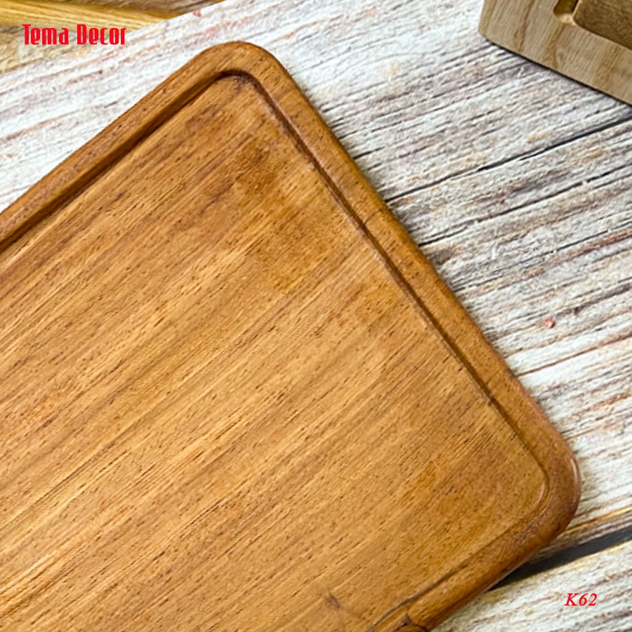 Khay gỗ decor Tema - Khay gỗ đựng đồ ăn gỗ đỏ hình chữ nhật có tay cầm tiện dụng | BigBuy360 - bigbuy360.vn