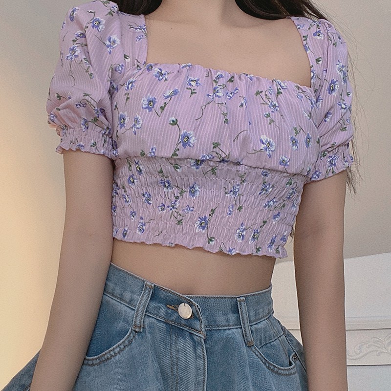 Áo Thun Tay Ngắn Cổ Đứng Hoạ Tiết Hoa Phong Cách Vintage | BigBuy360 - bigbuy360.vn