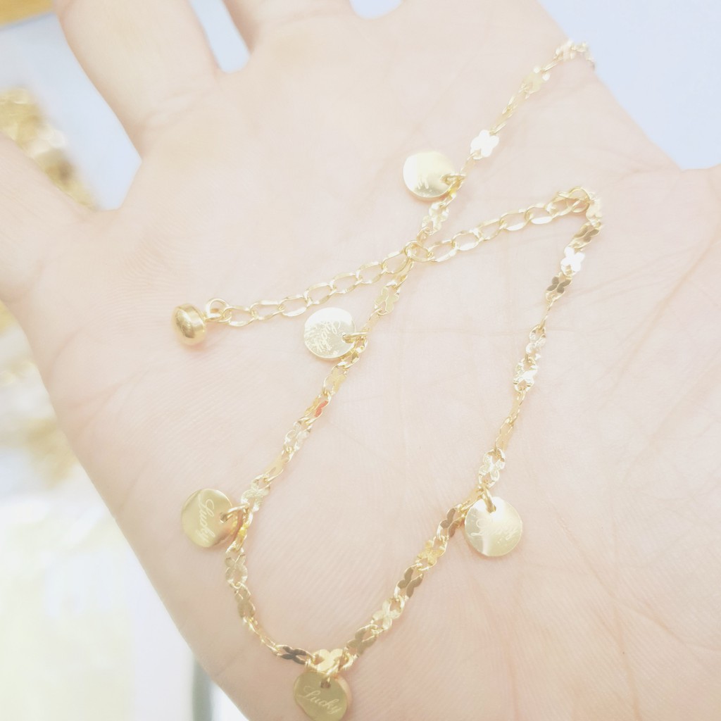 (Dùng tắm rửa không đen) Lắc Chân Lucky Tròn Titanium Cao Cấp- Dùng bền bỉ tắm rửa không kiêng nước