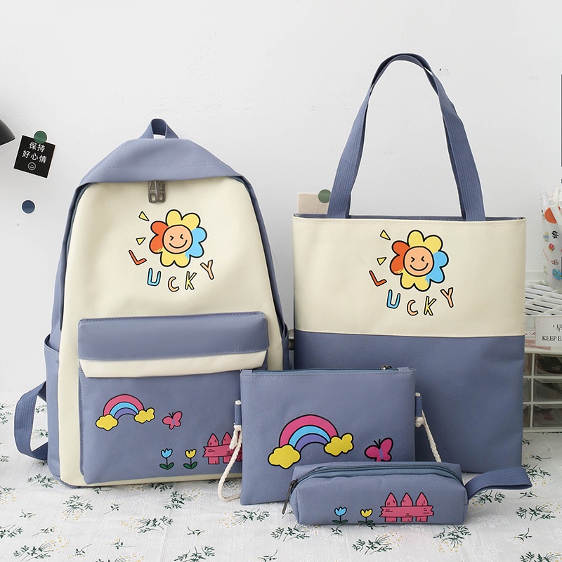 Set 4 món balo, túi, bóp, ví thời trang đi học - LUCKY