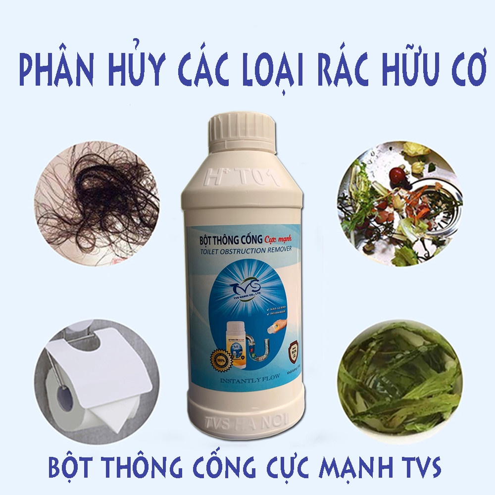 Combo 2 chai bột thông cống cực mạnh TVS loại lớn 250 gam, bột thông tắc bồn cầu, chậu rửa, hầm cống, đường ống nước