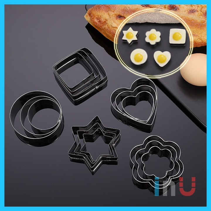 Bộ 3 khuôn cutter inox 304 cắt bánh quy, cắt bột, chiên trứng theo mẫu hình tròn, vuông, tim, sao, bông