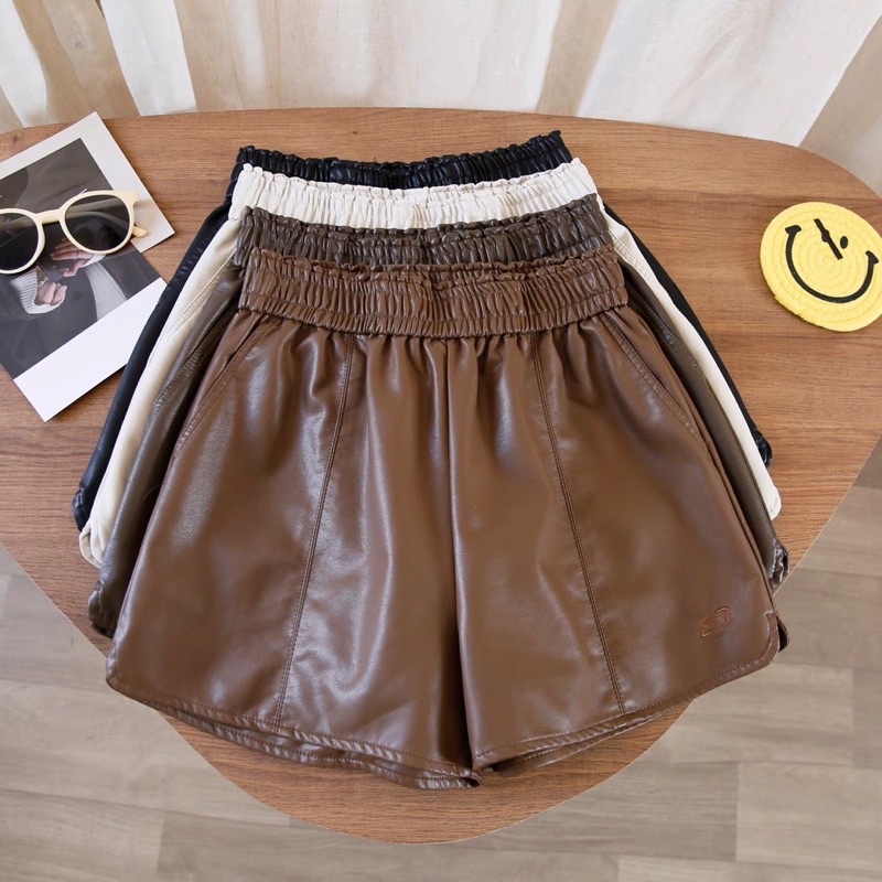 Quần short da/ quần đùi da/ quần sooc da nữ trơn chất xịn lưng thun co giãn xẻ đùi CÓ TÚI 2 màu