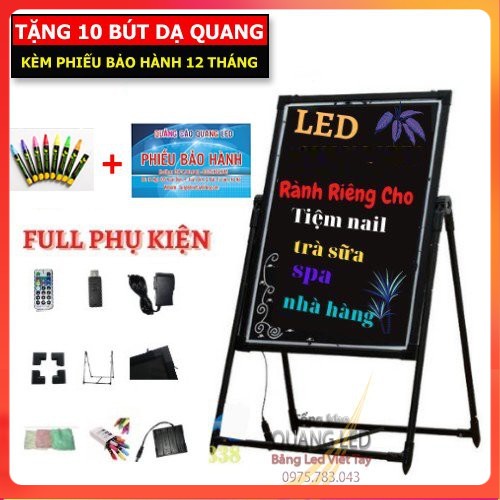 Bảng Led Huỳnh Quang, Bảng Viết Dạ Quang 60x80cm, 50x70cm, 30x40cm ( Tặng kèm chân giá + 10 bút + Điều khiển + khăn lau)